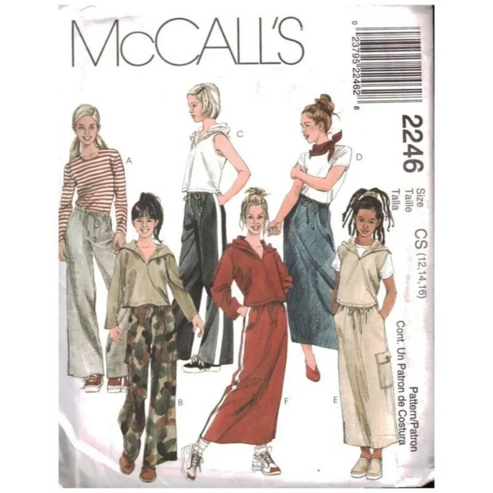 McCalls 2246 Girls Hooded‎ Top Pull-On Pants/Shorts Sewing Pattern Sizes 12-16